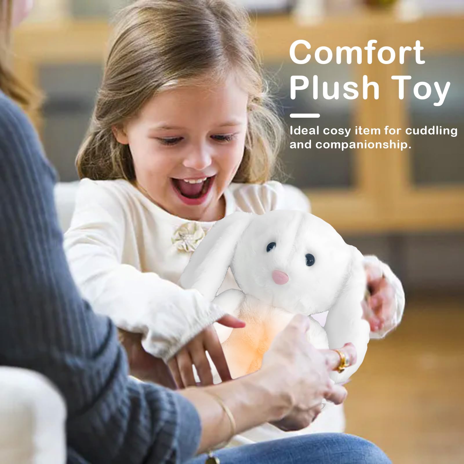 Ficlwigkis Anxiety Breathing Teddy Bunny,Soothing Breathing Rabbit,Anxiety Bear Anxiety Relief for Adults Kids Bunny with Calming Music & Soft Lights,Anxiety Plush Anxiety Relief Bunny (White) - Image 4