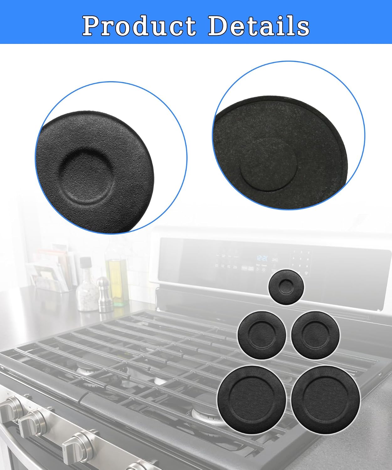 5Pcs W10832694 Gas Stove Burner Caps Fits for Whirlpool, Burner Covers for Whirlpool Gas range Surface, Replaces W10597133 AP5988633 PS11727796 4363154 etc.