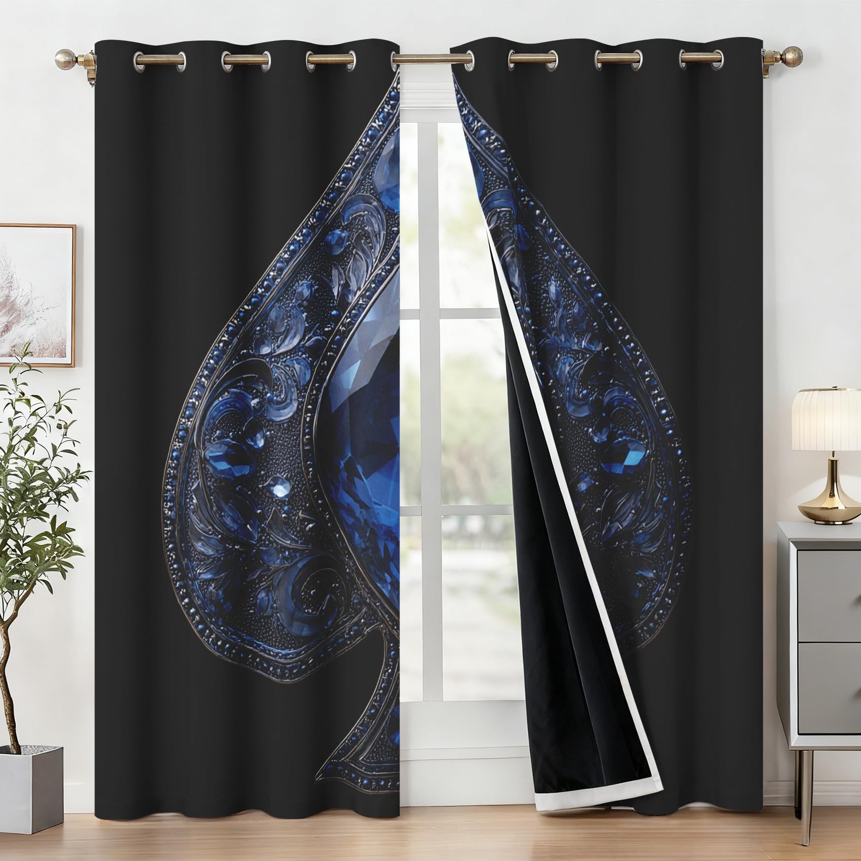 Generisch Blickdichte Vorhänge Pik-Ass, Verdunklungsvorhänge Blau Diamant Gardinen mit Ösen, Vorhang Wohnzimmer Schlafzimmer Fenster Deko, H137 x B117 cm 5er Set