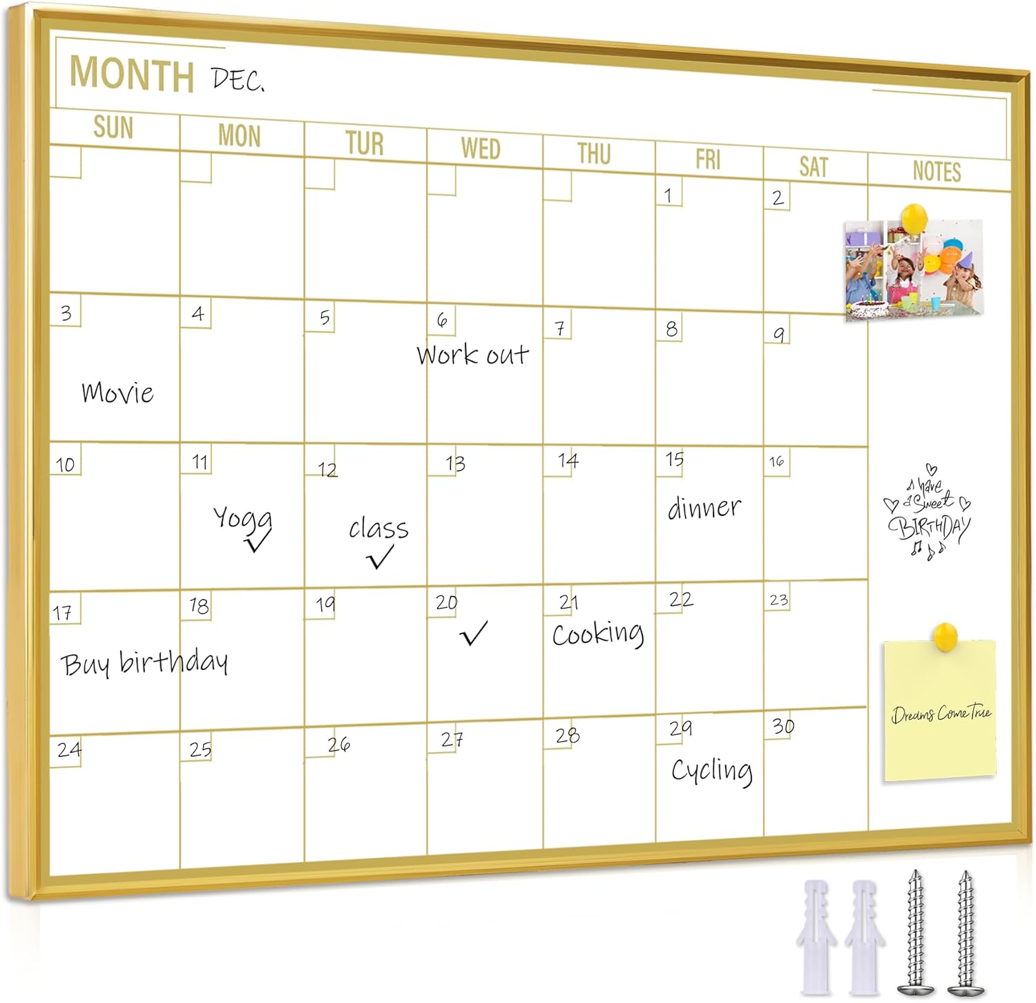 Gold Dry Erase Calendar Whiteboard for wall-20’’x28’’,Portable Aluminum Frame,Magnetic Calendar White Board,Wall Planner Dry Erase Board for Office, Kitchen, School, Home