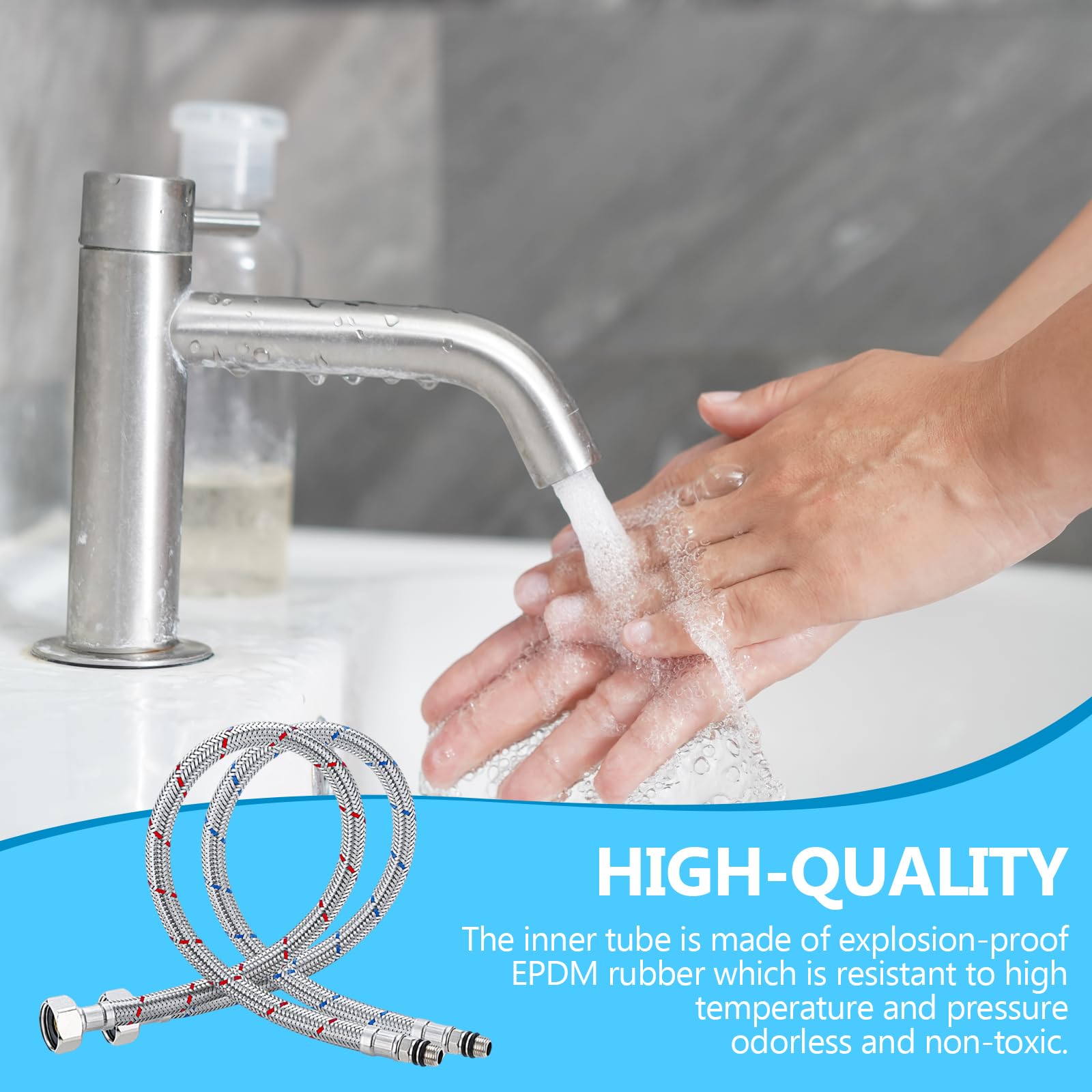 Prolunga Rubinetto Acciaio Set 2 Tubi Flessibili Rubinetto 80cm - G3/8 X M10, Acciaio Inossidabile Per Cucina E Bagno Sostituzione Tubo Rubinetto Anti Perdita - 8