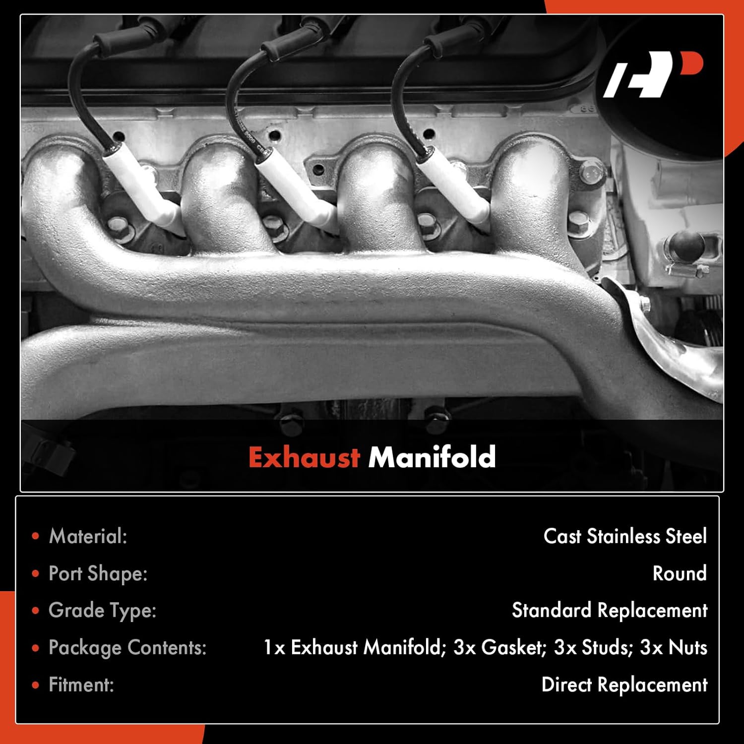 A-Premium Right Side Exhaust Manifold Kit W/Gasket, Nuts & Studs [6.7L] Compatible with Ford F-250 F-350 F-450 F-550 Super Duty F-650 2015 2016 2017 2018 2019