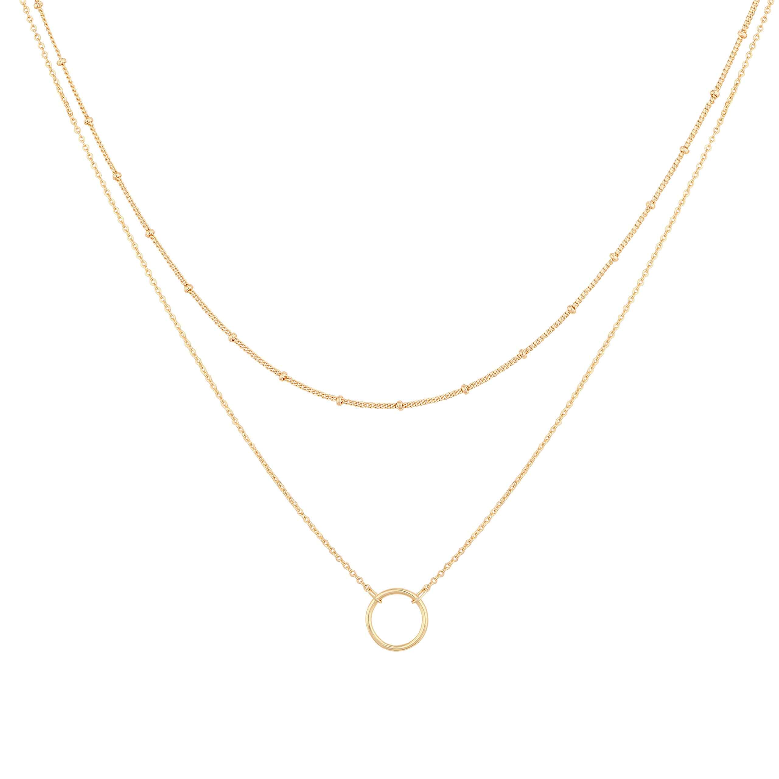 MEVECCO Dainty Pendant Layered Necklaces for Women 18K Gold Plated Brass, 2-Piece Set With A Choker-Length Upper Layer, Wear Together Or Separately, Refined Everyday Style