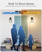 Vista 2 de VIANIS Paquete de 2 luces de garaje para exteriores, iluminación de pared exterior de anochecer a amanecer, farol de madera con textura de grano