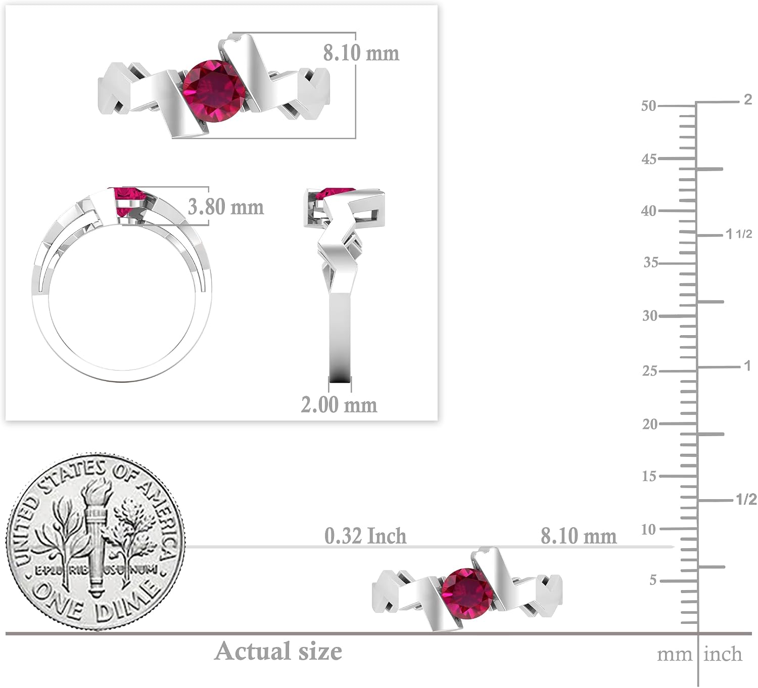 5mm Round Lab Created Ruby Zigzag Solitaire Engagement Ring for Women in 925 Sterling Silver