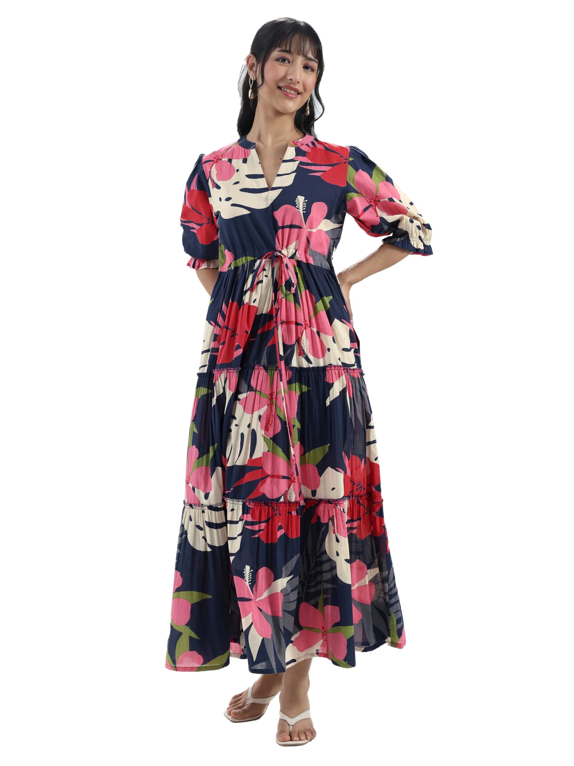 Printed Cotton Fit and Flare Dress for Women-image-45