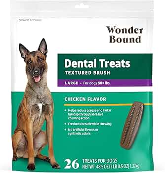 Amazon Brand - Wonder Bound Dog Dental Treats for Large Dogs, Real Chicken Flavor, Nubbed Texture for Plaque & Tartar Control, Freshens Breath While Chewing product image