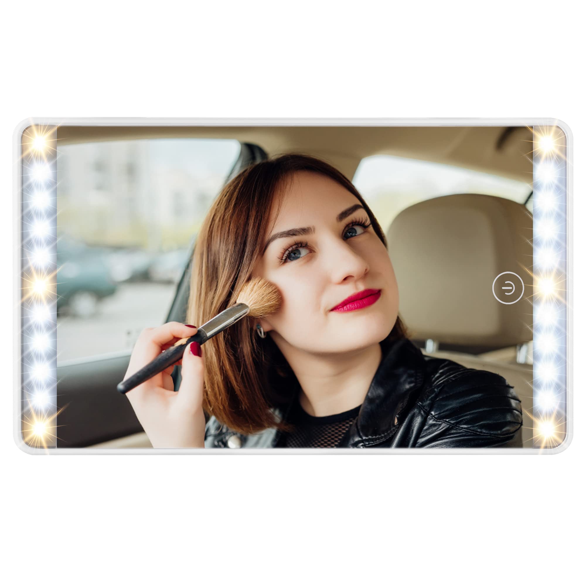 GERUIKE Espejo Maquillaje con Luz para Visor Espejo Tocador con Luces LED & 3 Modos, Vanity Mirror con Pantalla Táctil, Espejo Viaje Blanco con Soporte Oculto - Regulable Recargable Universal Portátil