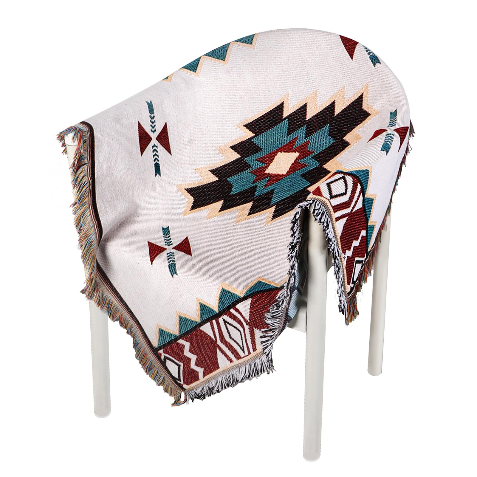 Jiusely Aztec Navajo Throw Blanket, Geometric Pattern Rug With Tassels, Bohemian Tribal Ethnic Throw Blankets for Sofa Chair Cover Couch Bed Tablecloth