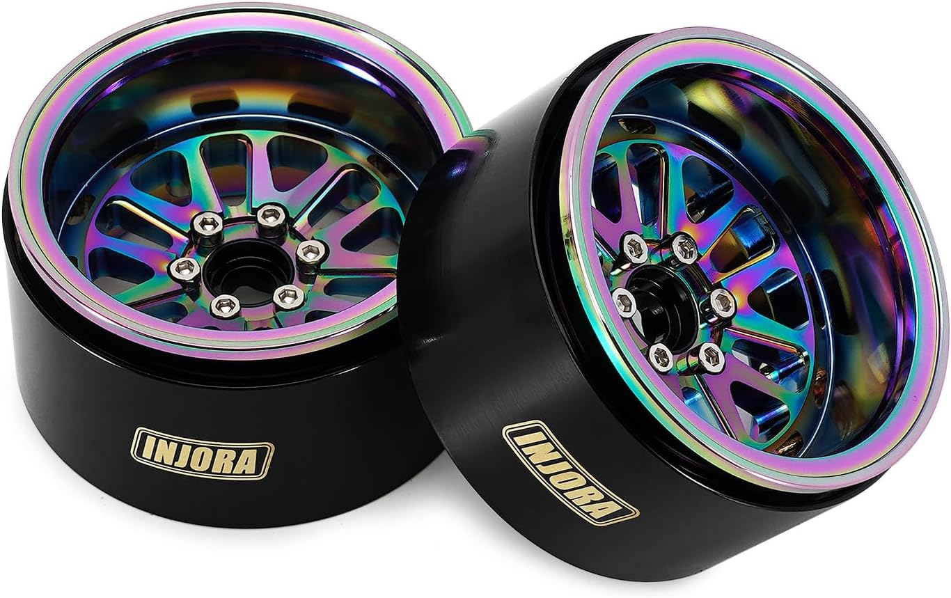 INJORA 2.2" Brass & Aluminum Beadlock Wheel -10mm Offset Rim for SCX10 TRX4 1/10 RC Crawler Upgrade