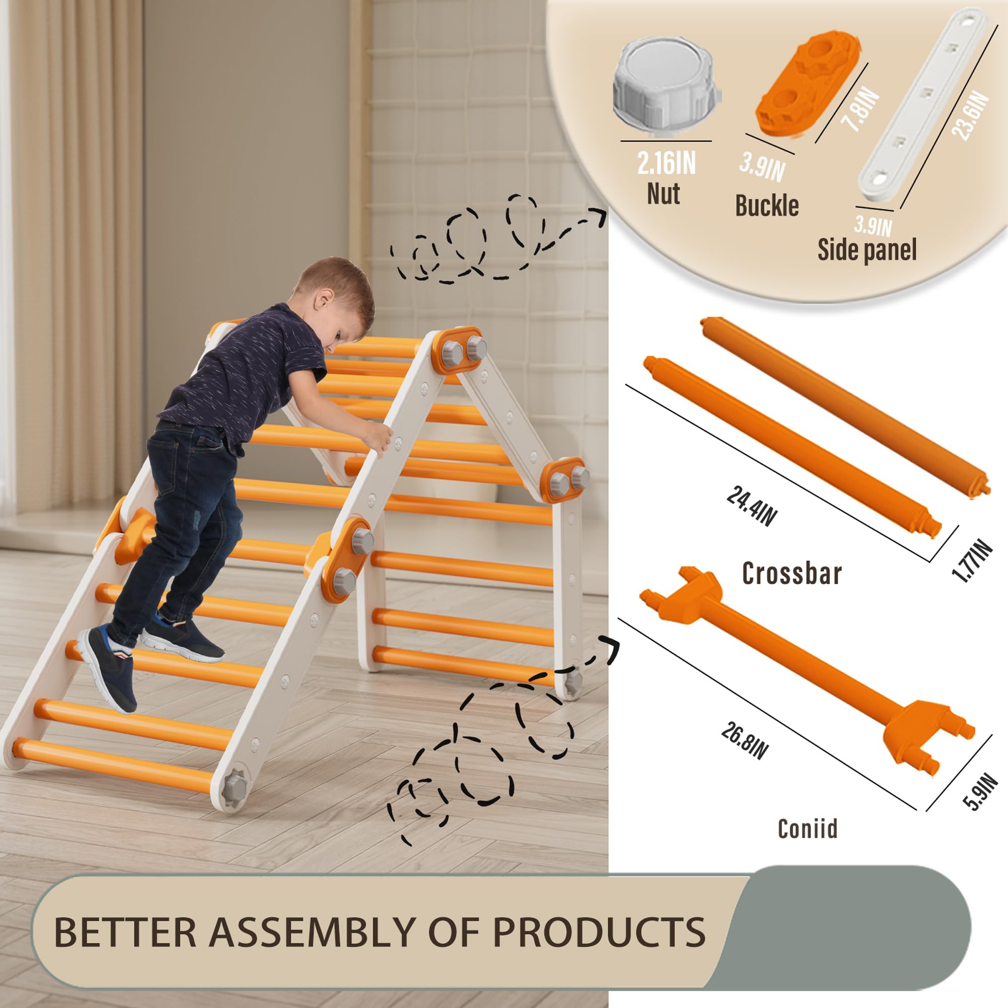 Juguetes de escalada compatibles con diapositivas, juego de triángulos Pikler para niños, multifunción plegable para interiores (naranja) 8