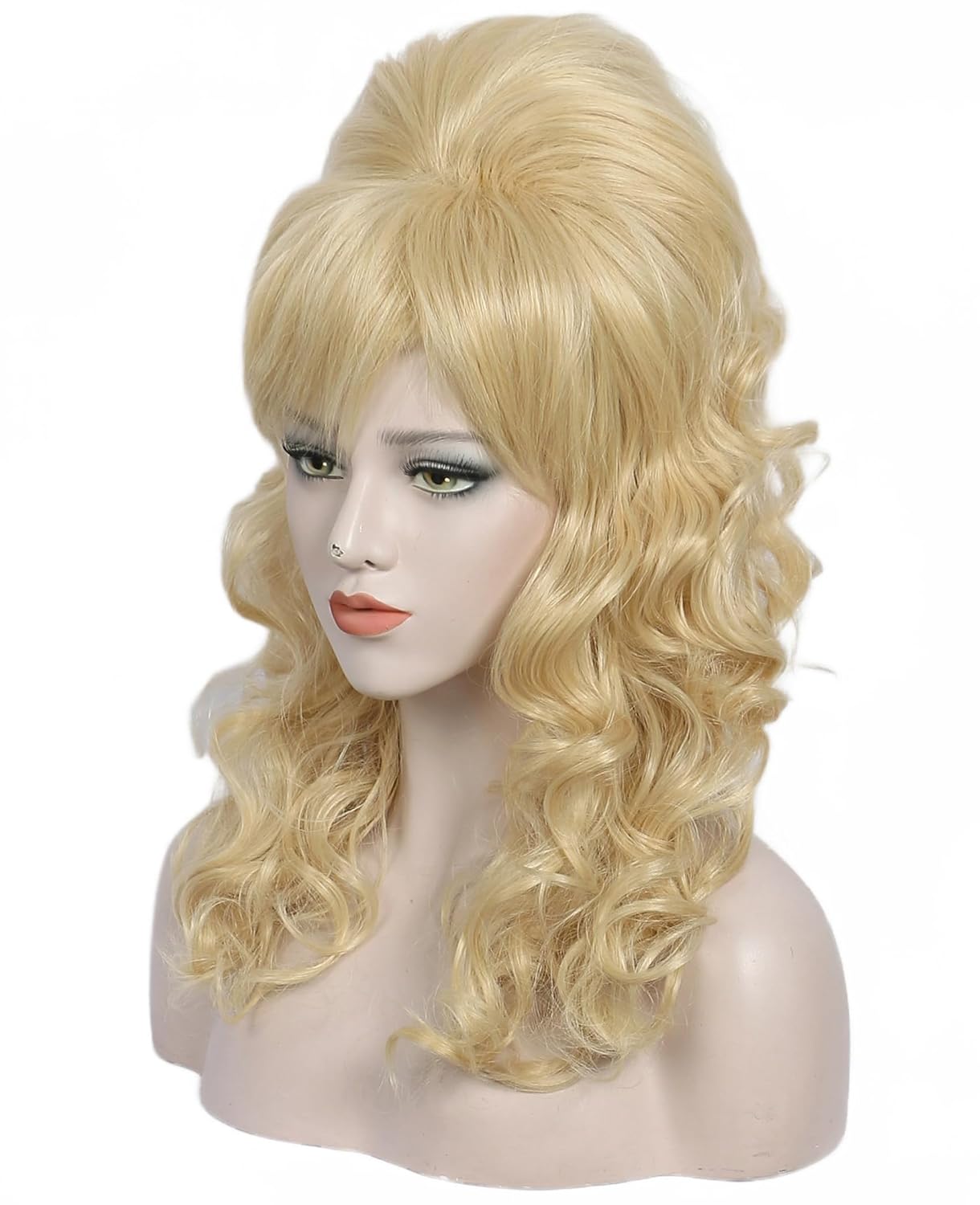 Linfairy Long Wavy Blonde Mixed Wig Big Bouffant Beehive Wigs for Women fits 50s 80s Costume - Image 3