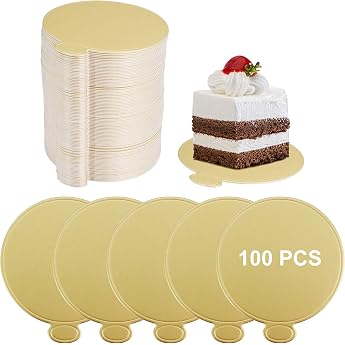 100 Cake Stand Round Gold 8 cm Cake Board for Mini Desserts Food box stable and grease-repellent diameter 8 cm for cakes cupcakes and mousse wedding catering and bakery