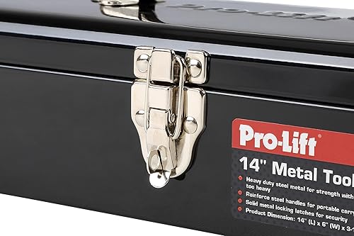 Miniatura 4 de Pro-Lift Caja de herramientas de acero  Caja de herramientas de metal de 14 pulgadas portátil con asa  Cierre de pestillo de metal resistente, caja