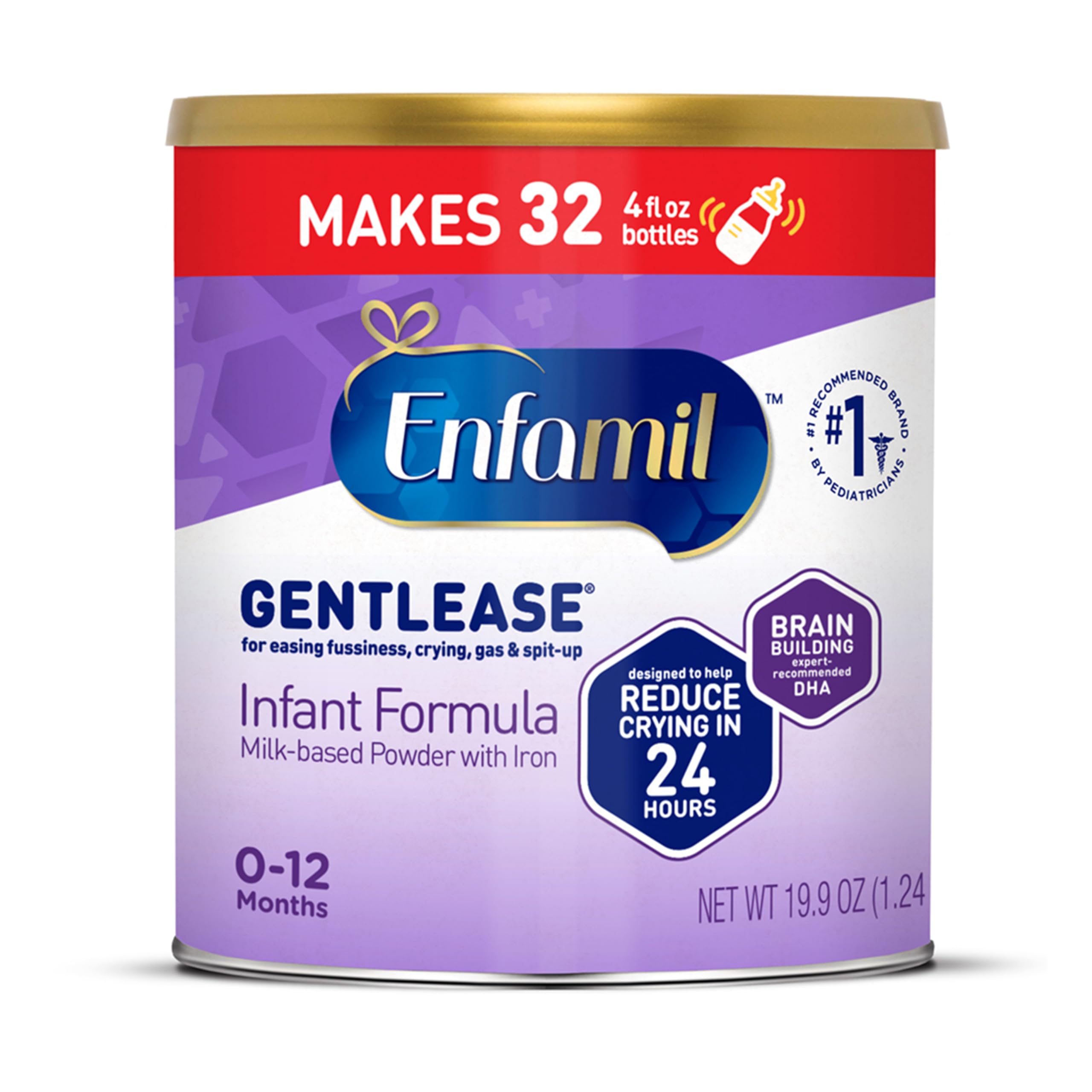 EnfamilGentlease Baby Formula, Reduces Fussiness, Gas, Crying and Spit-up in 24 hours, DHA & Choline to support Brain development, Value Powder Can, 19.9 Oz