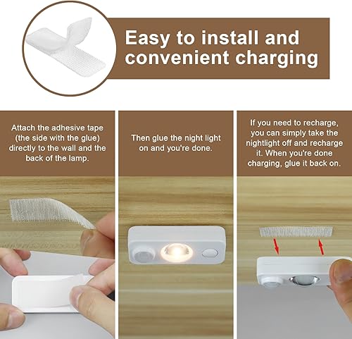 Miniatura 6 de Paquete de 4 luces LED con sensor de movimiento, regulables e inalámbricas, 90LM 3500K luces nocturnas blancas cálidas, diseño portátil con batería