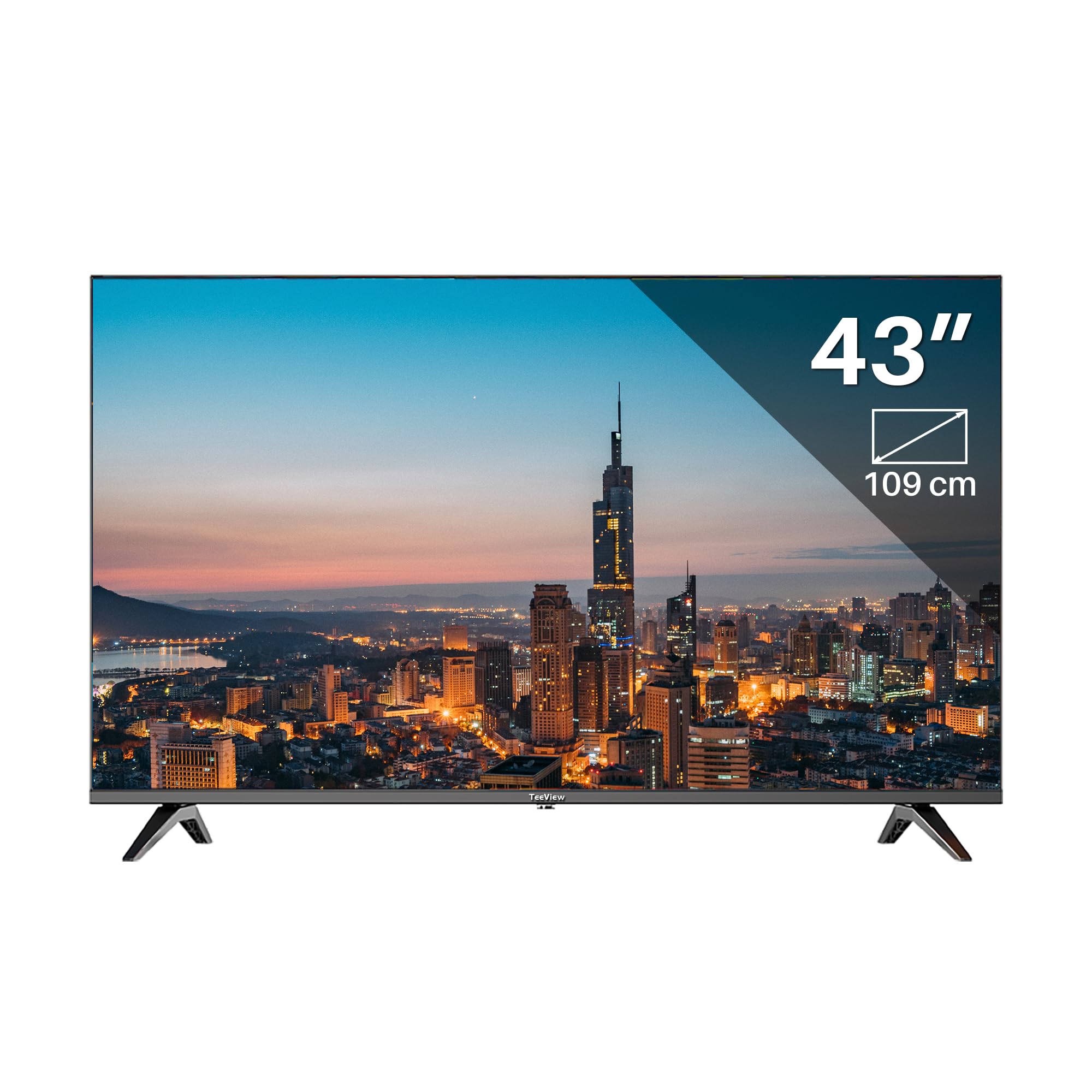 TEEVIEW Google Smart TV | QLED 4K UHD | 43”/110cm | Frameless Design | Tripple Tuner DVB-T/T2/S/S2/C | HDMI x3, USB x2, CI+ | Sprachsteuerung & Streaming-Apps | In Eindhoven montiert | TV43QQG-EU