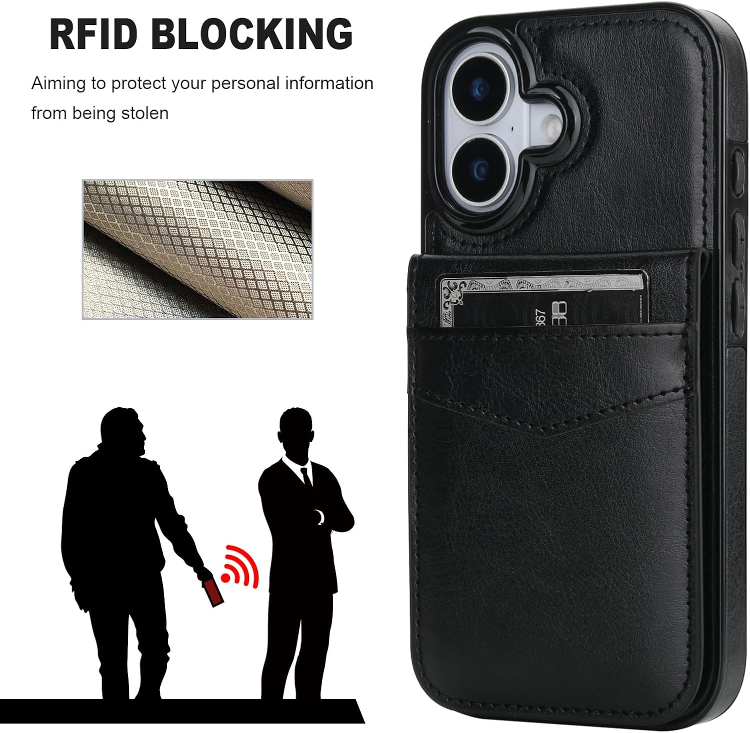 KIHUWEY for iPhone 17 Case Wallet Compatible with MagSafe Wireless Charging, Credit Card Holder, RFID Flip Leather Magnetic Clasp Kickstand Heavy Duty Protective Cover 6.3 Inch (Black) - Image 6