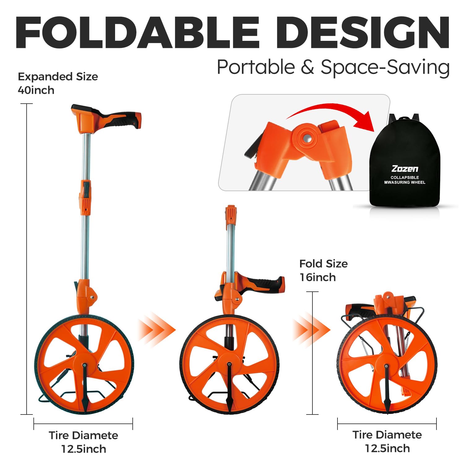 Zozen Digital Measuring Wheel - 12.5" Orange Roller -3