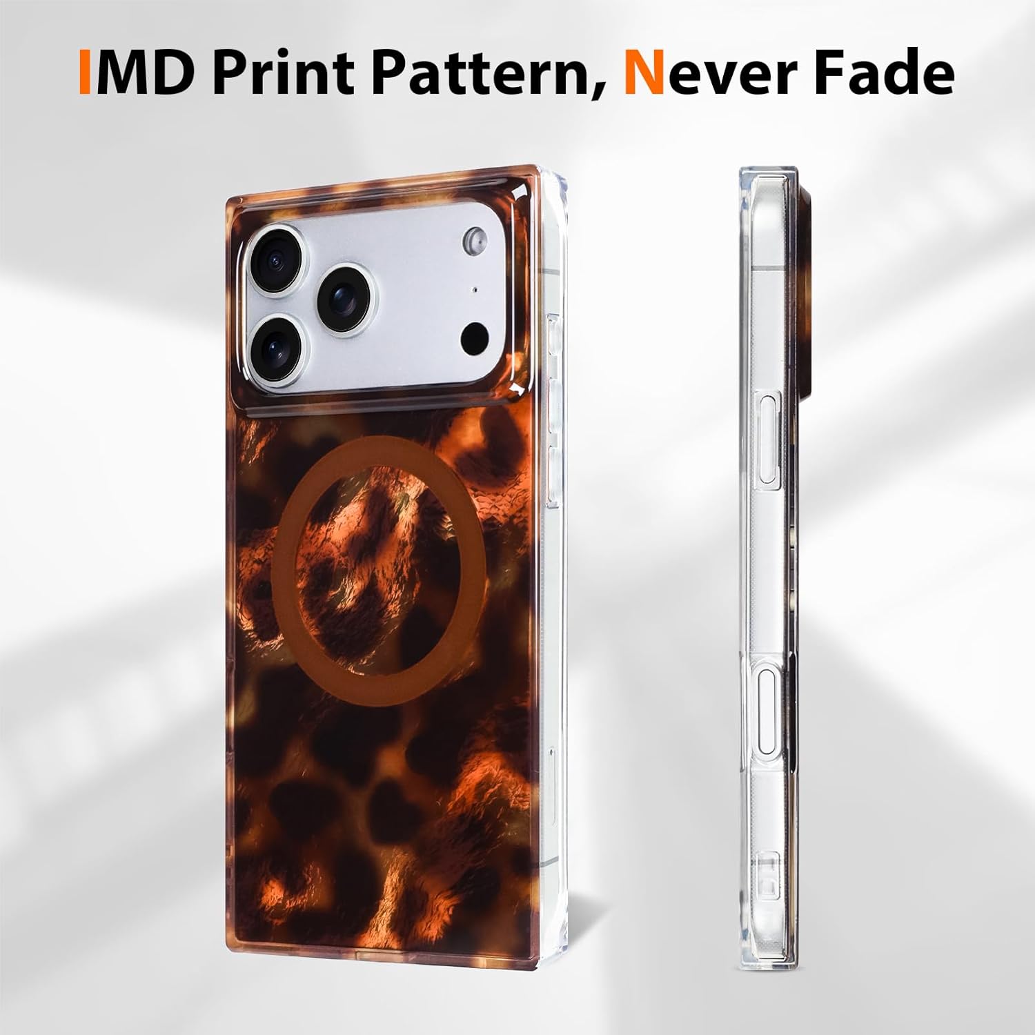 SOKAD Compatible with iPhone 17 Pro Max Case Magnetic Cute Leopard Pattern for Women Men, Compatible with Magsafe, Rectangle Edge Shockproof Cover for iPhone 17 Pro Max 6.9", Amber Leopard