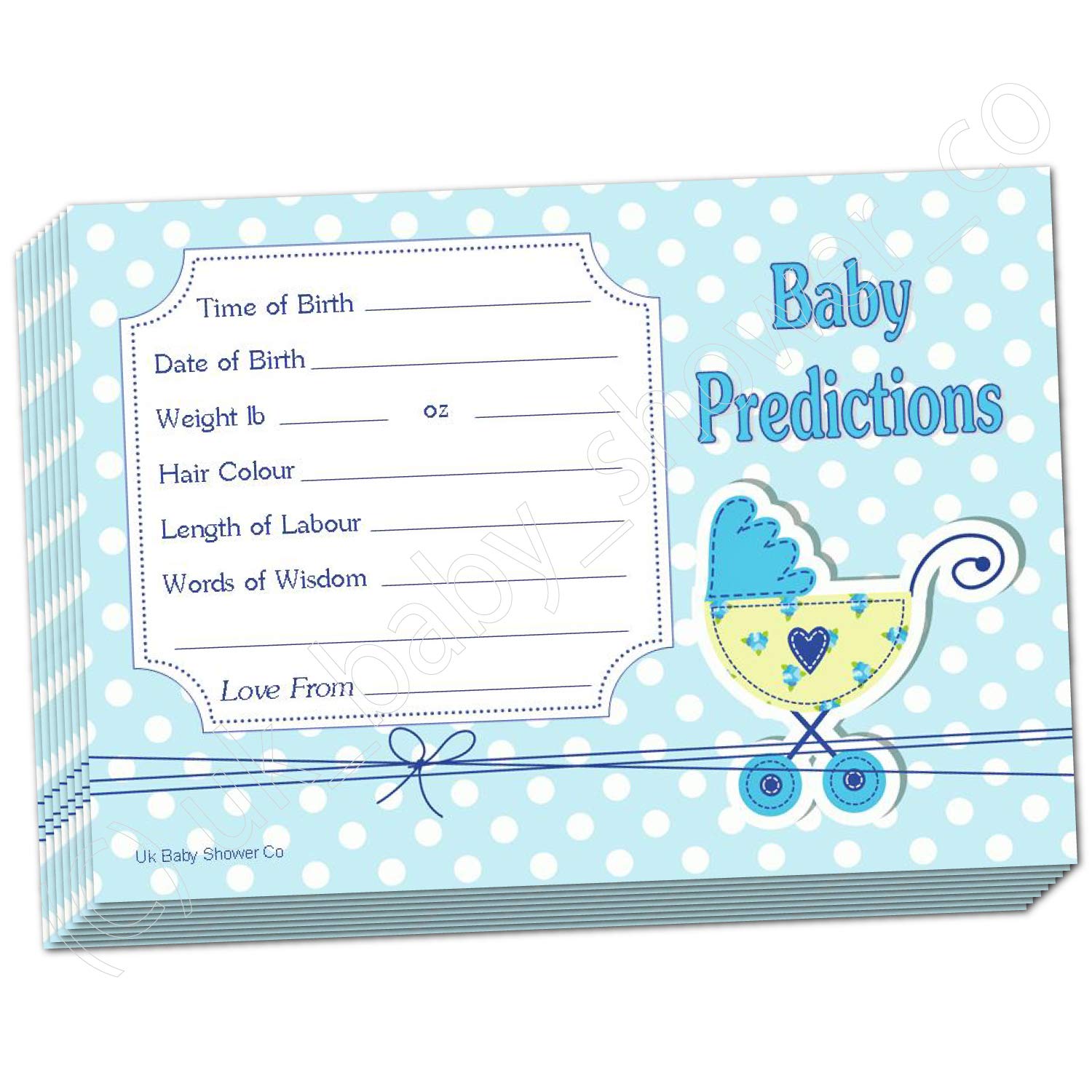 Uk Baby Shower Co - Baby Shower Prediction Cards - POLKA DOTS_Blue (30 Cards)