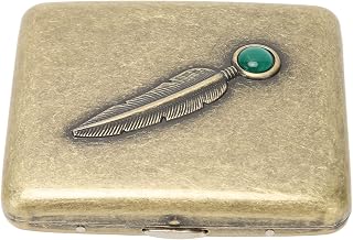 Cigarette Case, Compact Vintage Metal Cigarette Case Spring Button Double Sided Spring Clip Jade Decor Brass for Indoor (Wings)