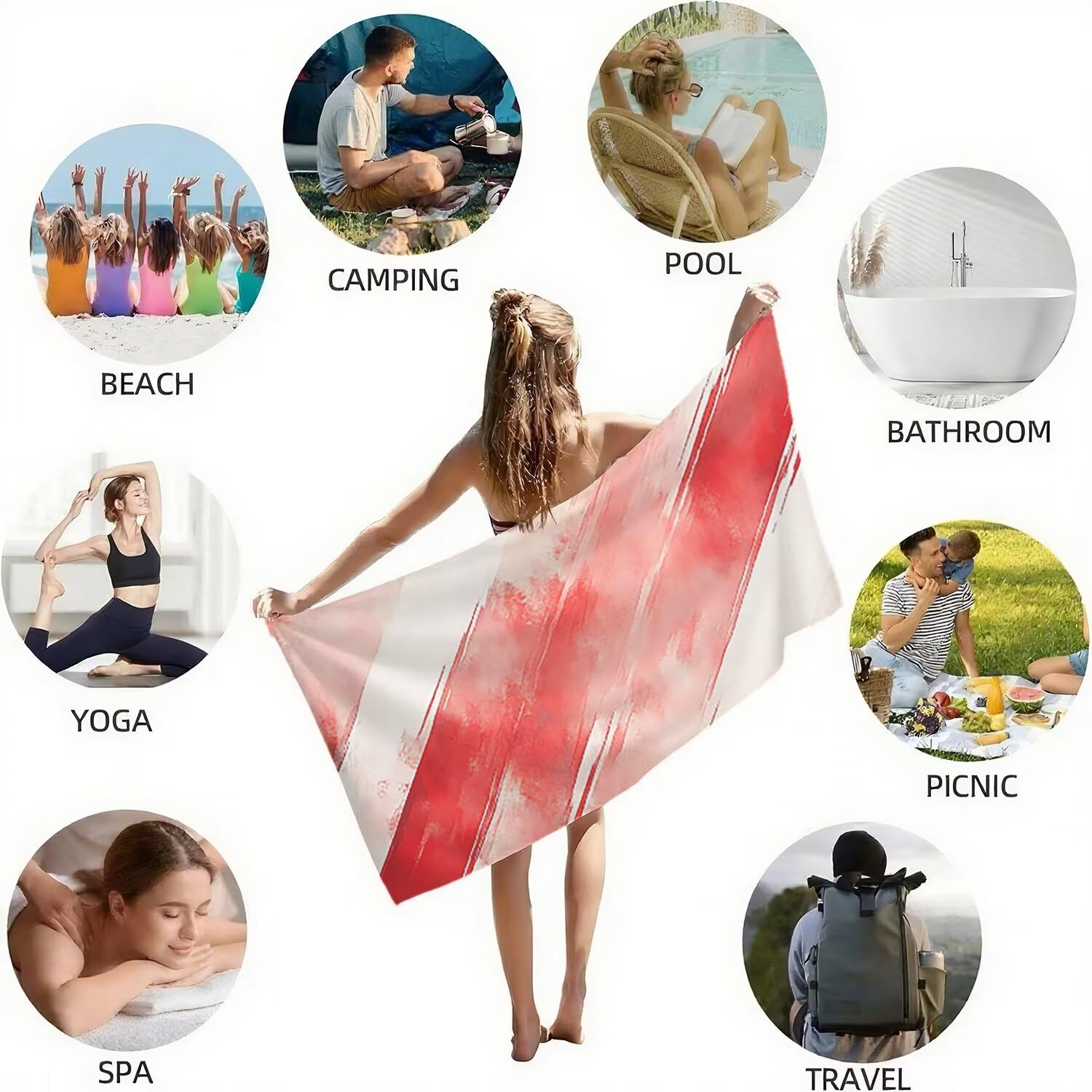 Toalla Playa Microfibra 150x200 Sencillez Diseño Absorbente Sin Arena Toalla Playa, con Cuerda Elástica, Ligero, Hombre, Mujer Ideal Toallas de Baño, Aplicable Gimnasio,Viajes, Natación, Rojo p-539