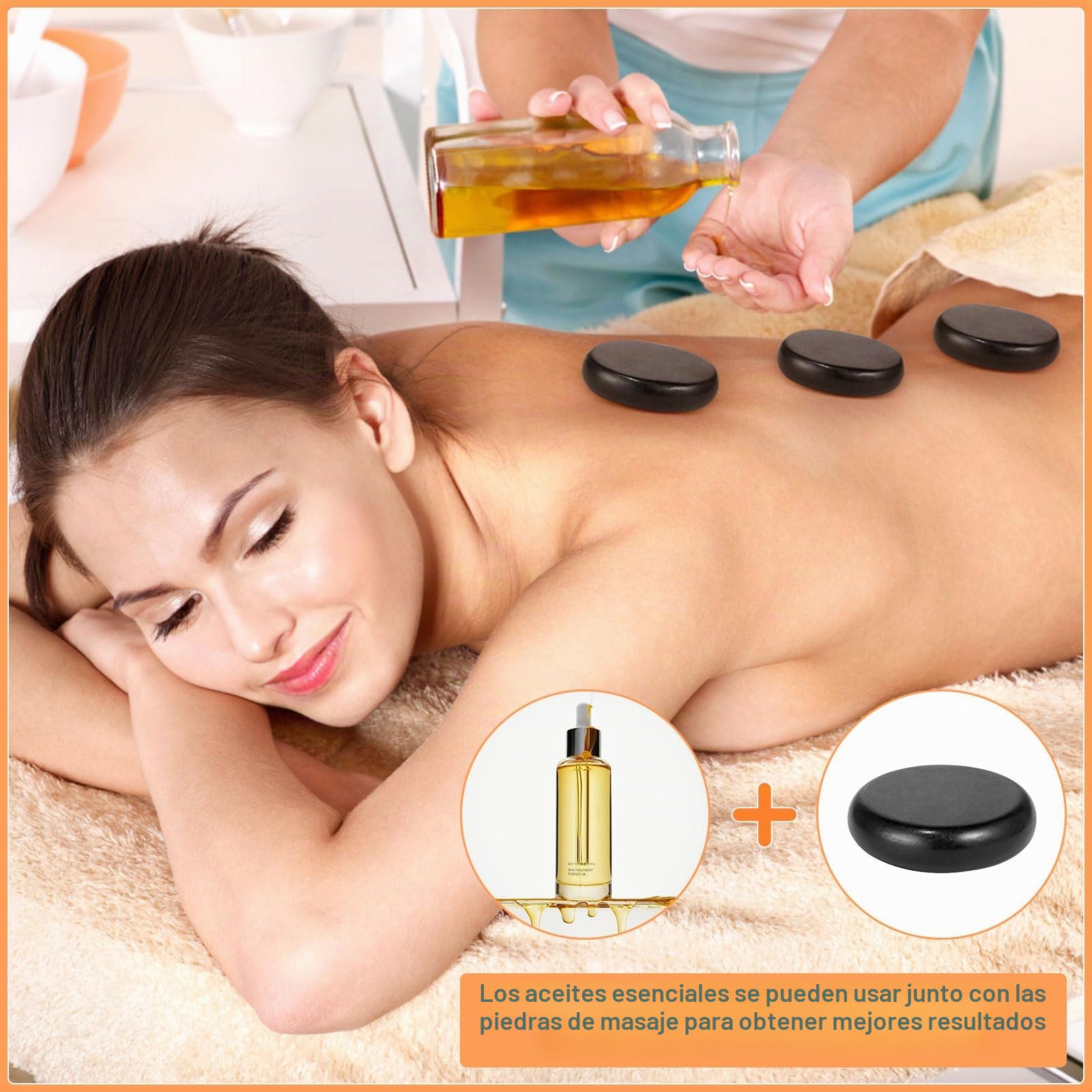 Hot Stone - Juego de 10 piedras calientes para masaje, basalto con caja de bambú, calentador de piedra caliente para spa, relajación, terapia de masaje, regalos para mamá