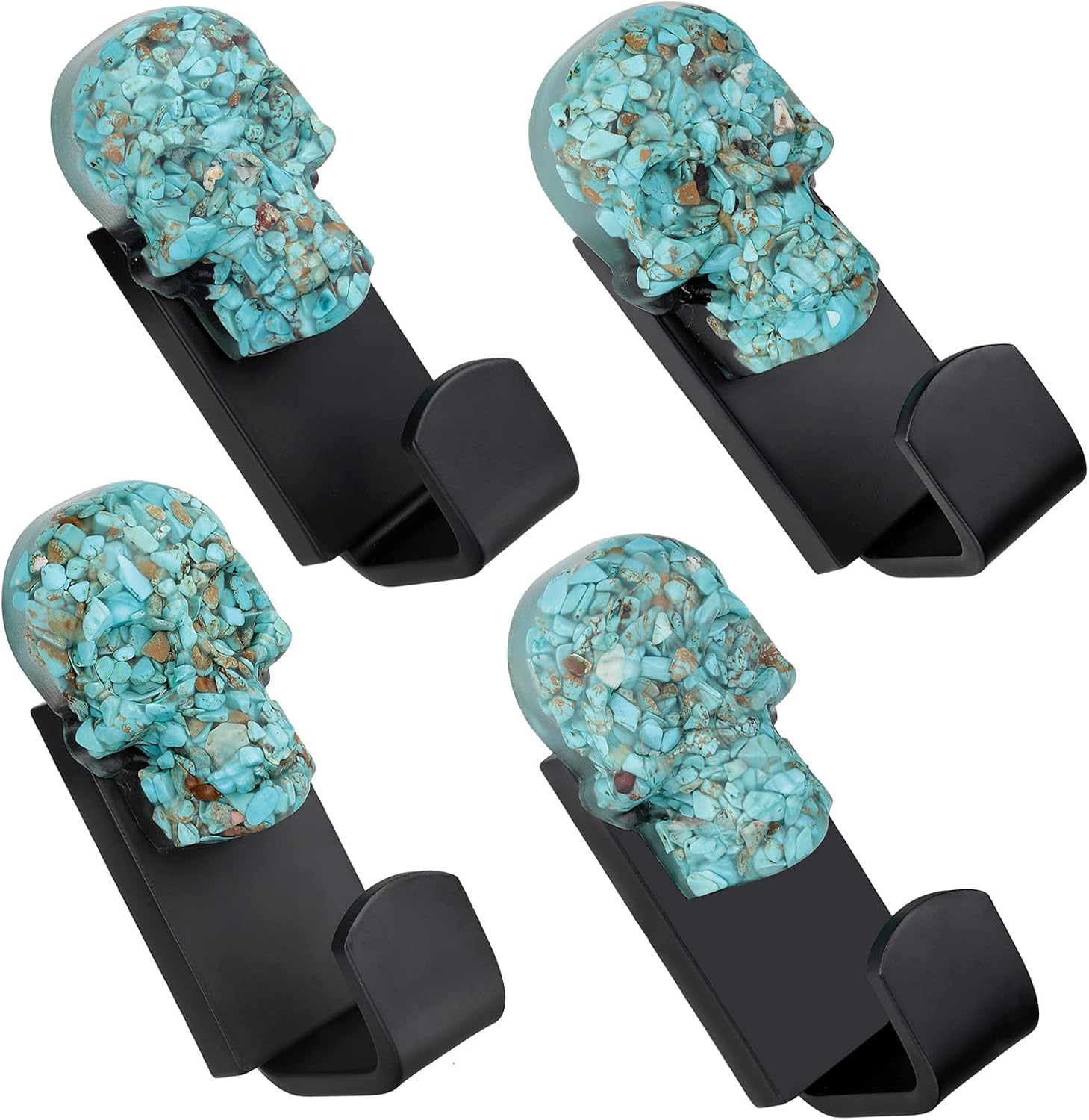Rockcloud Pack of 2 Crystal Skull Reiki Healing Stone Statue Decorative Wall Mounted Hook for Coat Hat Hanging Home Office Decor, Howlite Turquoise