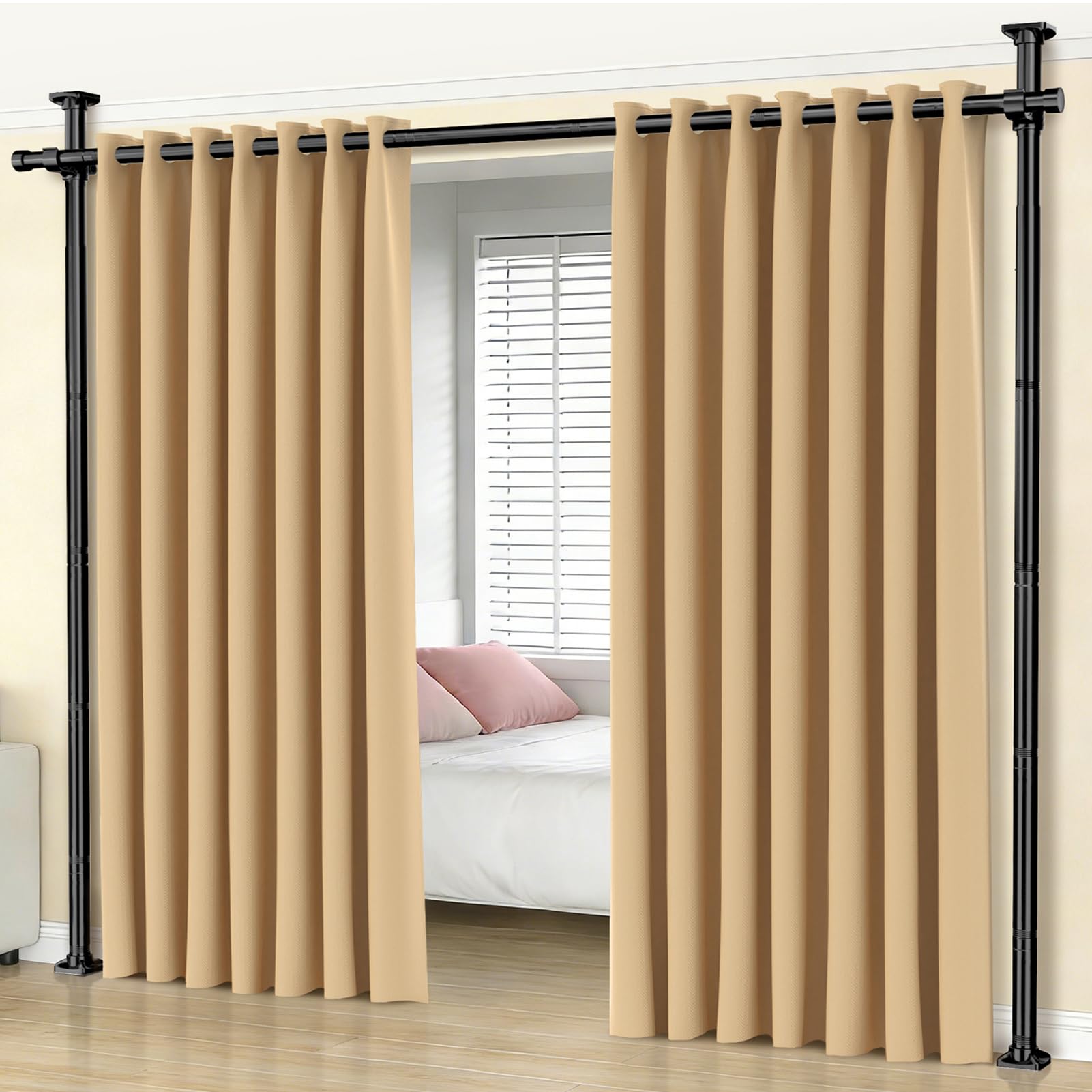 SUNALLY Room Divider No Drilling Room Separator 32-100in Adjustable, Black