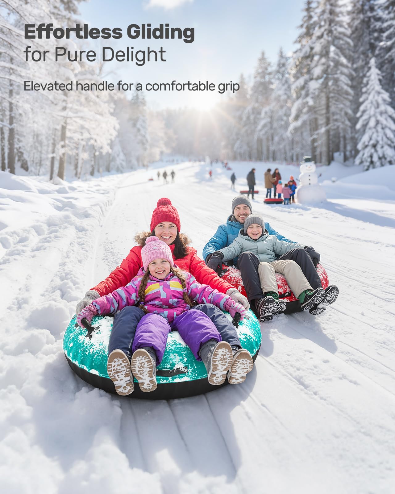 QPAU Tube à neige avec housse en toile de qualité supérieure pour enfants et adultes, tube à neige gonflable robuste de 122 cm, fabriqué en fond épais, luge d'hiver, jouets amusants pour enfants,