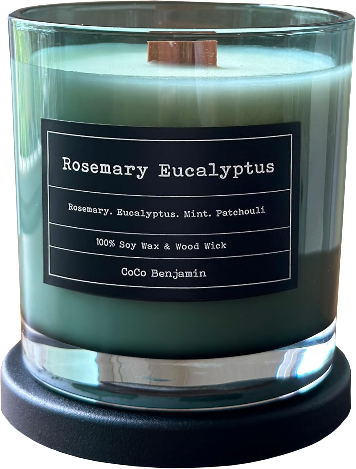 (Rosemary Eucalyptus) Wooden Wick, 100% Soy, Highly Scented, Hand Poured Soy Candle, 8 oz