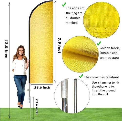 Miniatura 3 de Kit de asta de bandera de Swooper en blanco dorado sólido para empresas, el kit de pancarta publicitaria incluye bandera de plumas de 8 pies de