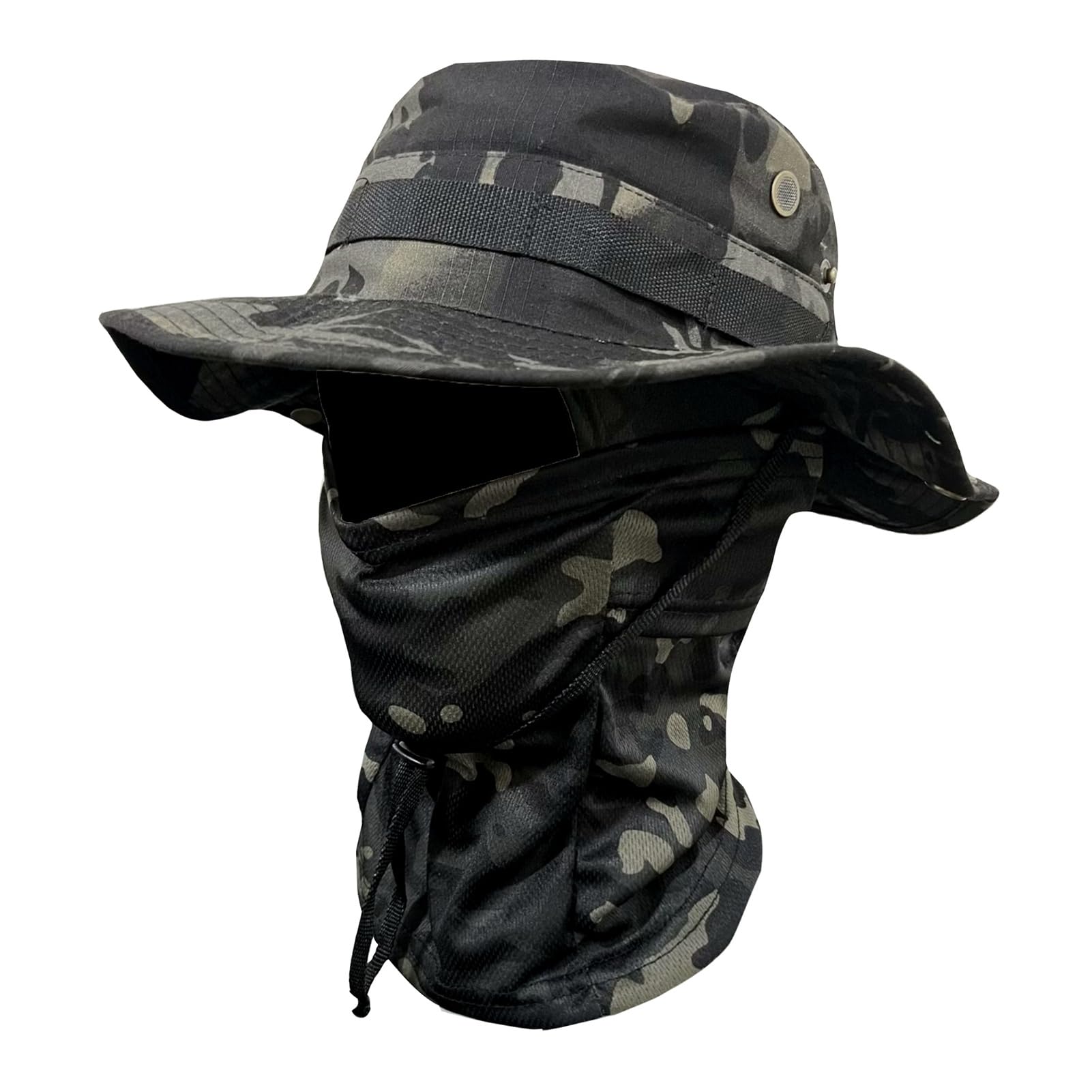 matumou Camouflage Hat with Balaclava Face Mask, UV Men Wide Brim Hat, Breathable Bucket Hat for Outdoor Fishing Hiking Cycling