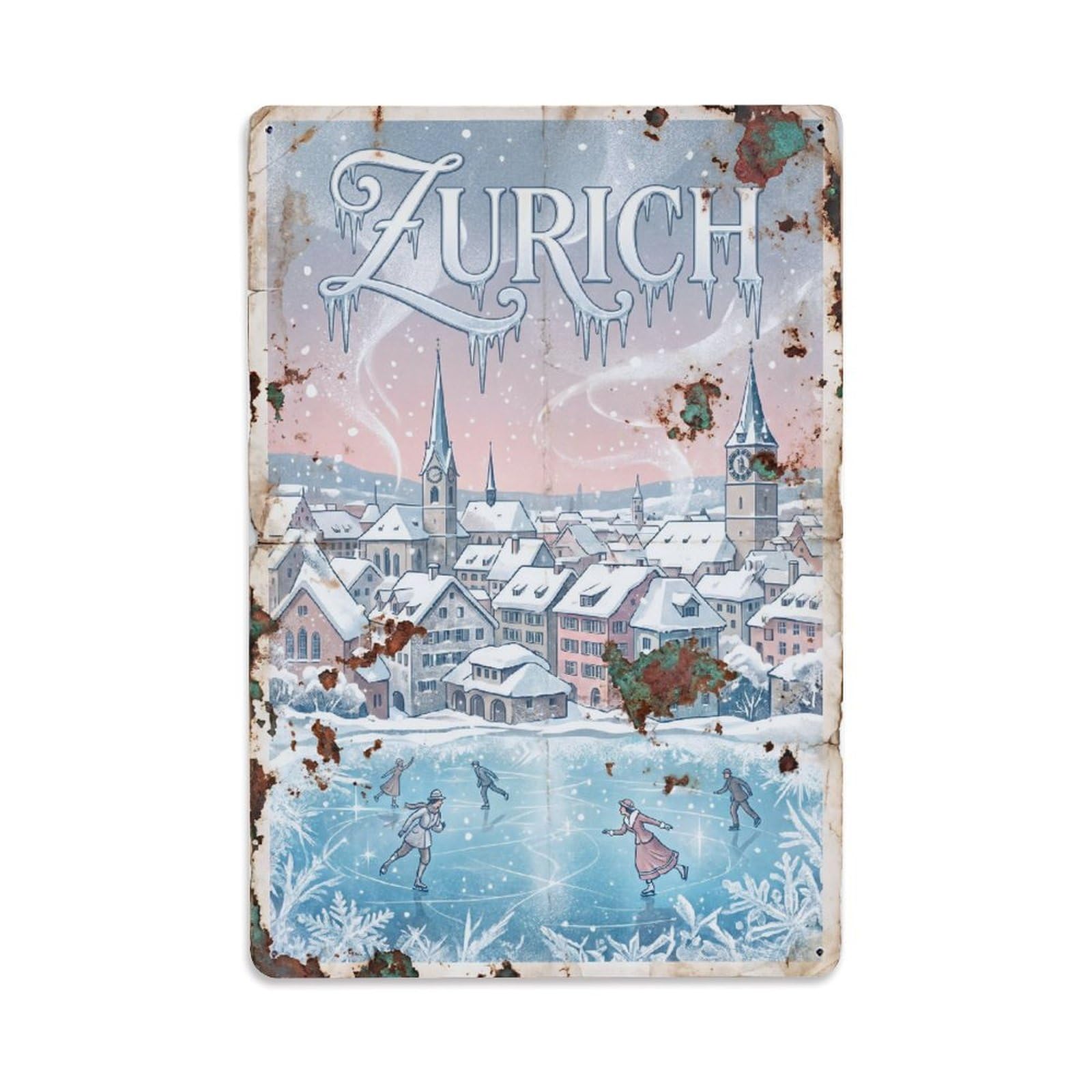 Este 8X12inch Style Vintage Travel Zurich Switzerland Shimmering Metal Tin Sign