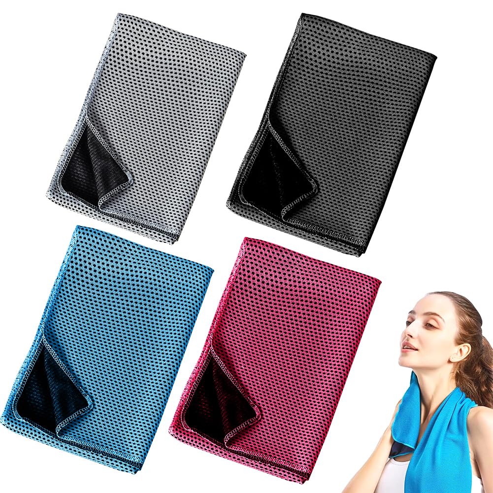 DVSWDMA 4 Pcs Cooling Towels, Gym Towel, Quick Dry Towels Set with 4 Colors, Lightweight and Absorbent, Sports Towel for Neck, Yoga, Outdoor, Golf, Running, Hiking, Sports Camping