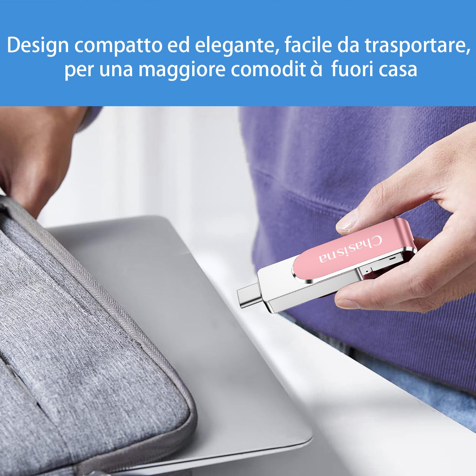 Chiavetta USB da 256 GB 3 in 1 per Phone con USB, 10S e connettore TypeC, compatibile con Phone,Pad, PC e Android per trasferire foto e video