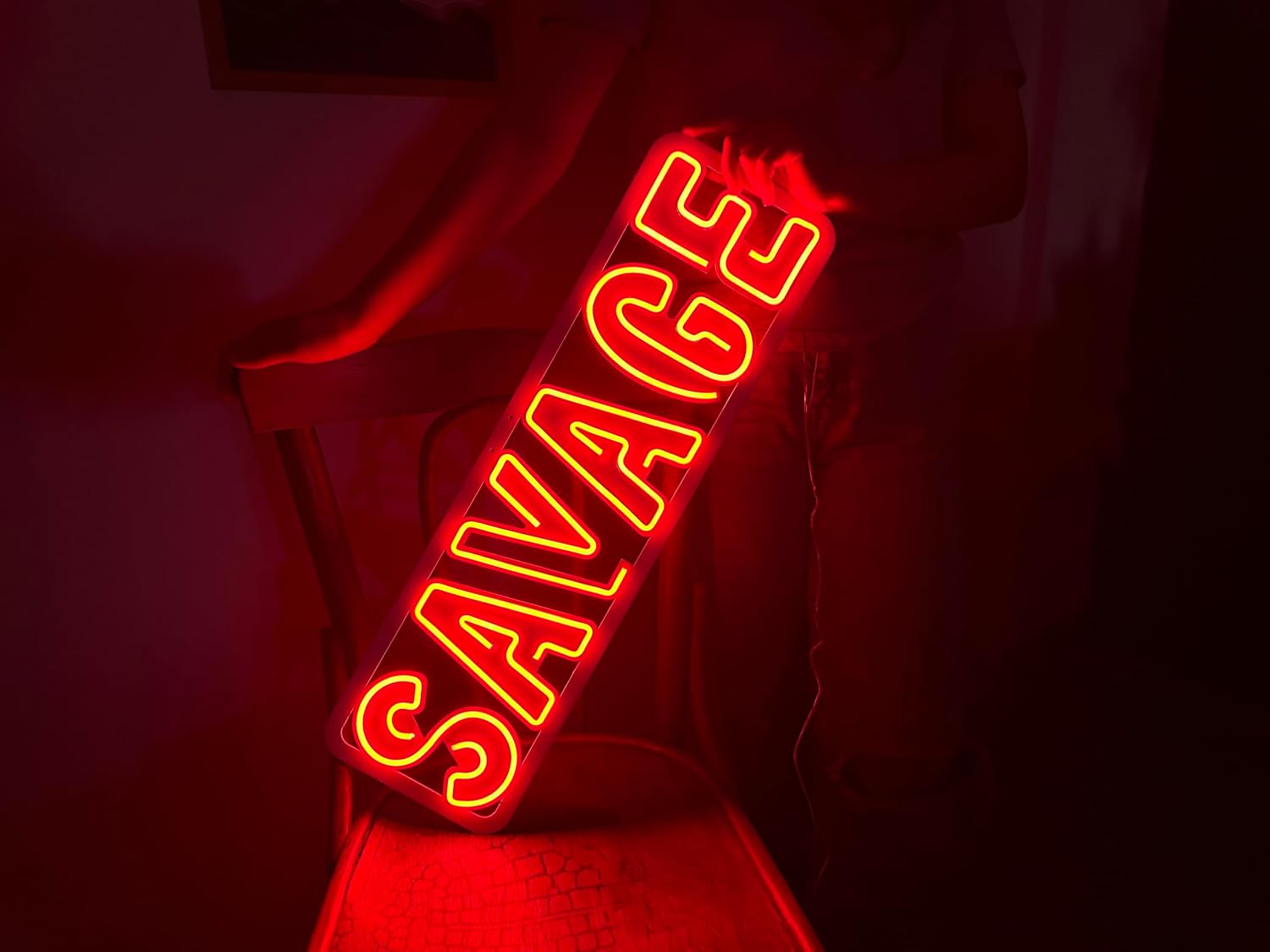 Savage Wall Sign, Neon Metal Wall Art, Savage Wall Decor, Neon Wall Decor, Neon Wall Sign, LED Light Decor, Home Office Cafe Pub Wall Decor (Without Remote Control)