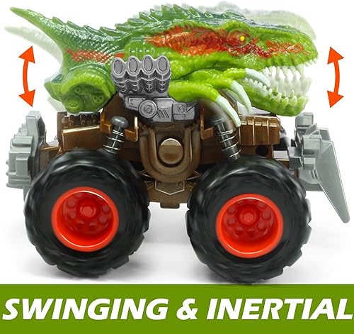 Miniatura 2 de Oriate Dinosaurio Monster Truck 4-7 Push and Go Toys 3-5, ATV Velociraptor con tracción ATV Velociraptor Dino Stunt Play Trucks para niños y niñas