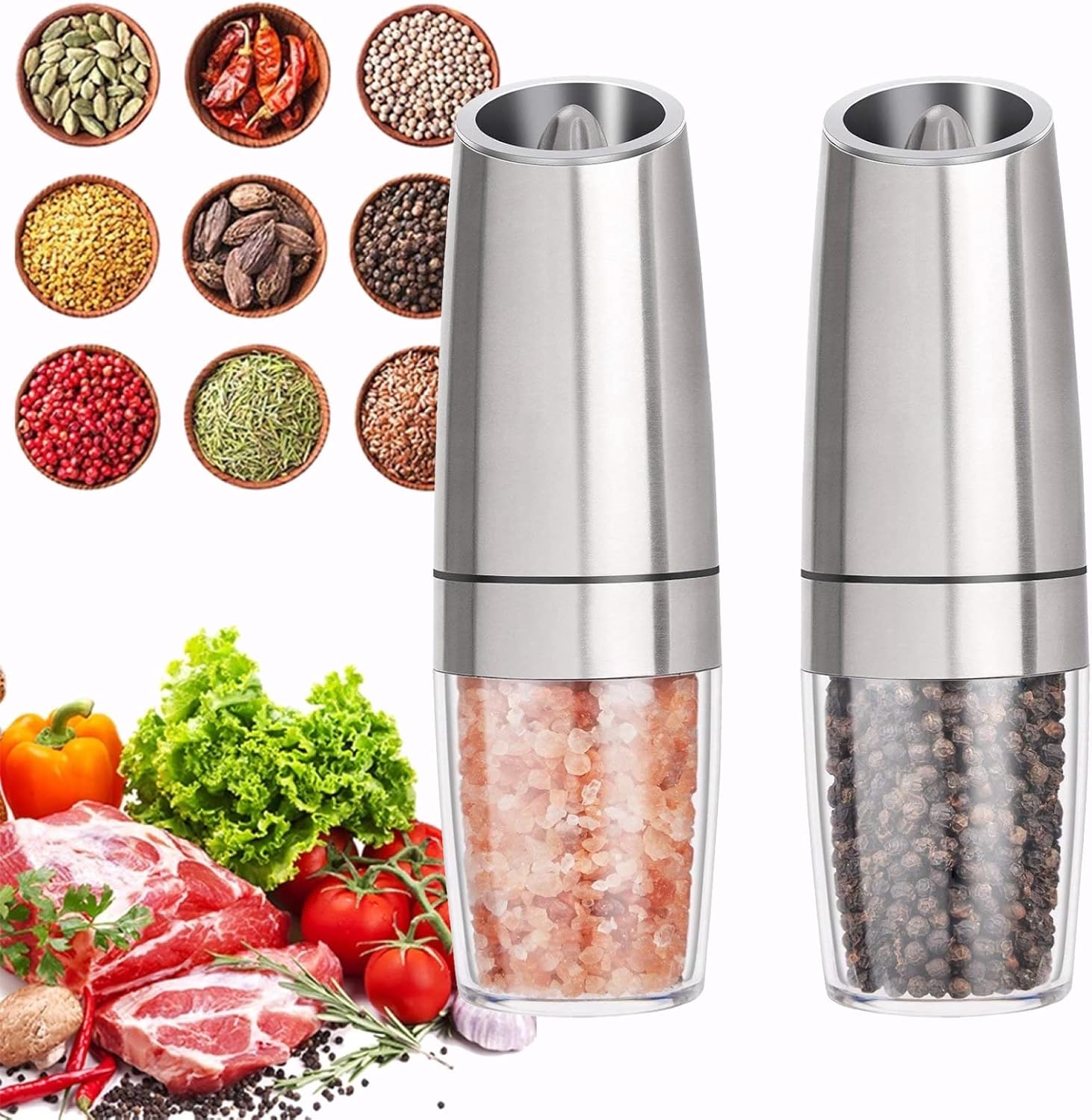 2 Pack Electric Gravity Pepper Grinder Automatic Salt And Pepper Mill Grinder