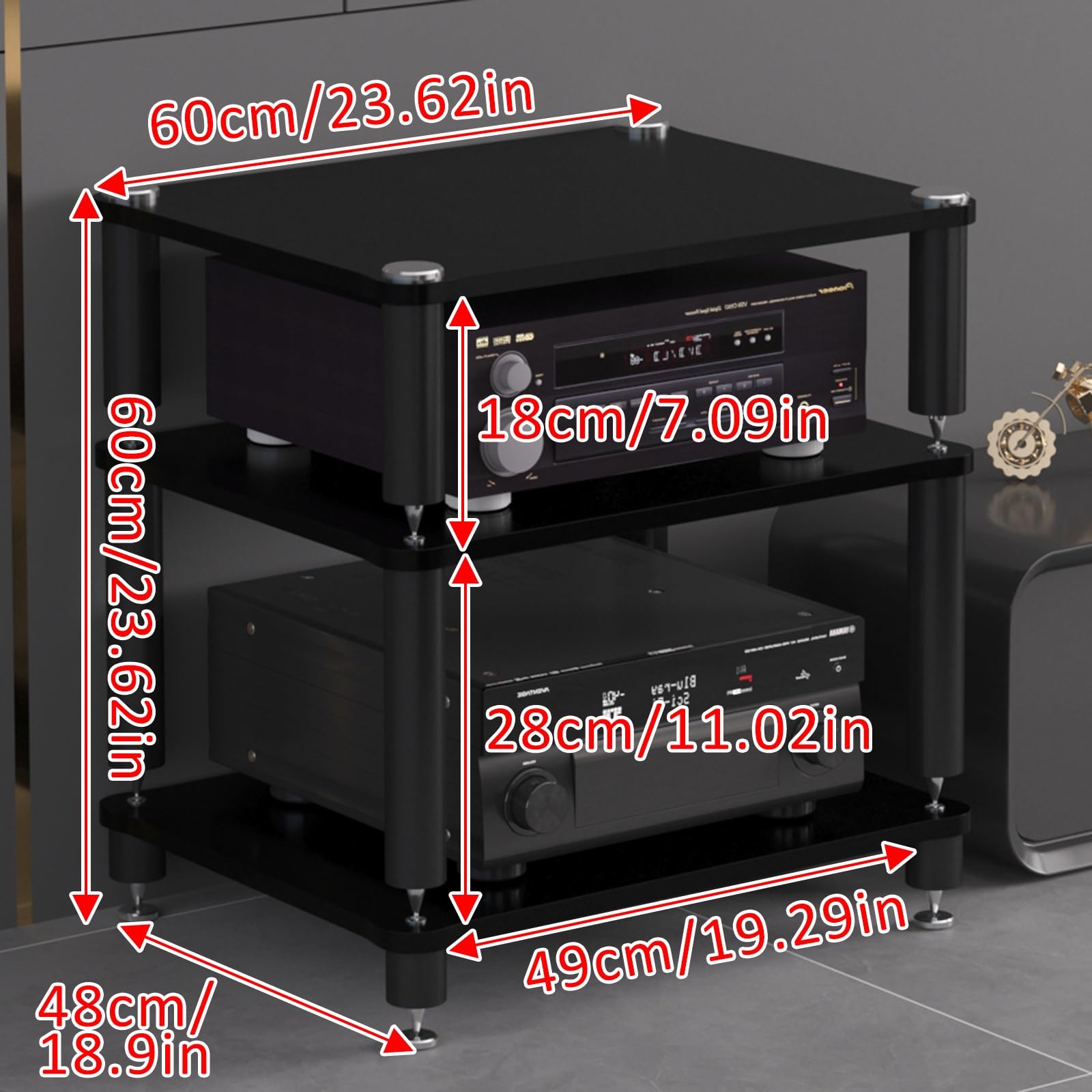 Przenośny stojak stereo Hi-Fi, stojak na media AV, stojak stereo, wieża medialna, wyświetlacz, gramofon, odbiornik stereo, przechowywanie elementów stereo do użytku w mieszkaniu,