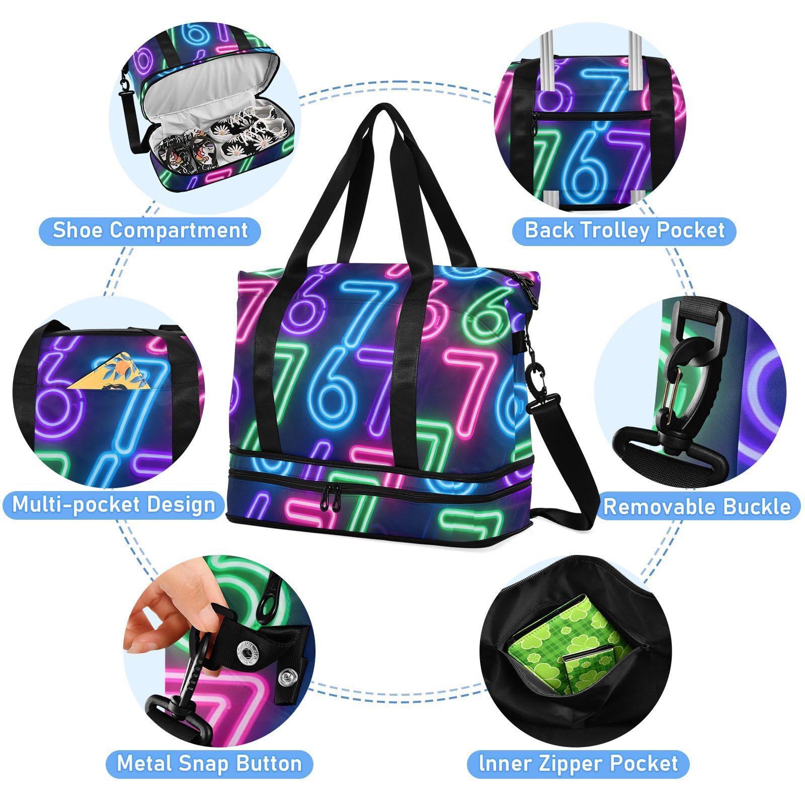 Neon Six Seven modna torba podręczna z kieszenią na mokro regulowany pasek sportowe torby marynarskie na siłownię wodoodporna dla mężczyzn kobiet