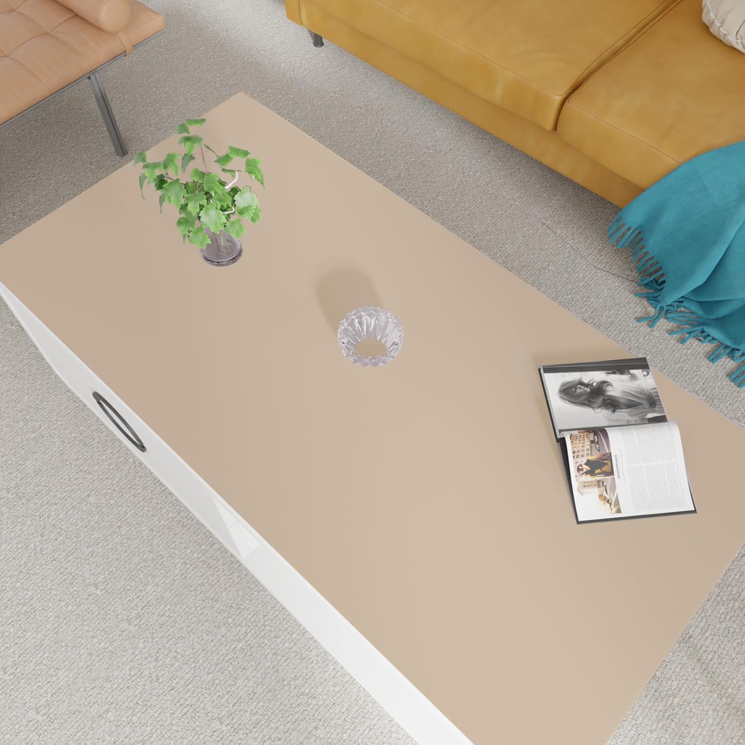 Leather Table Mat, 1.8mm Thick, 24x48 Inch, Large Desk & Coffee Table Protector (Light Brown+Gray)