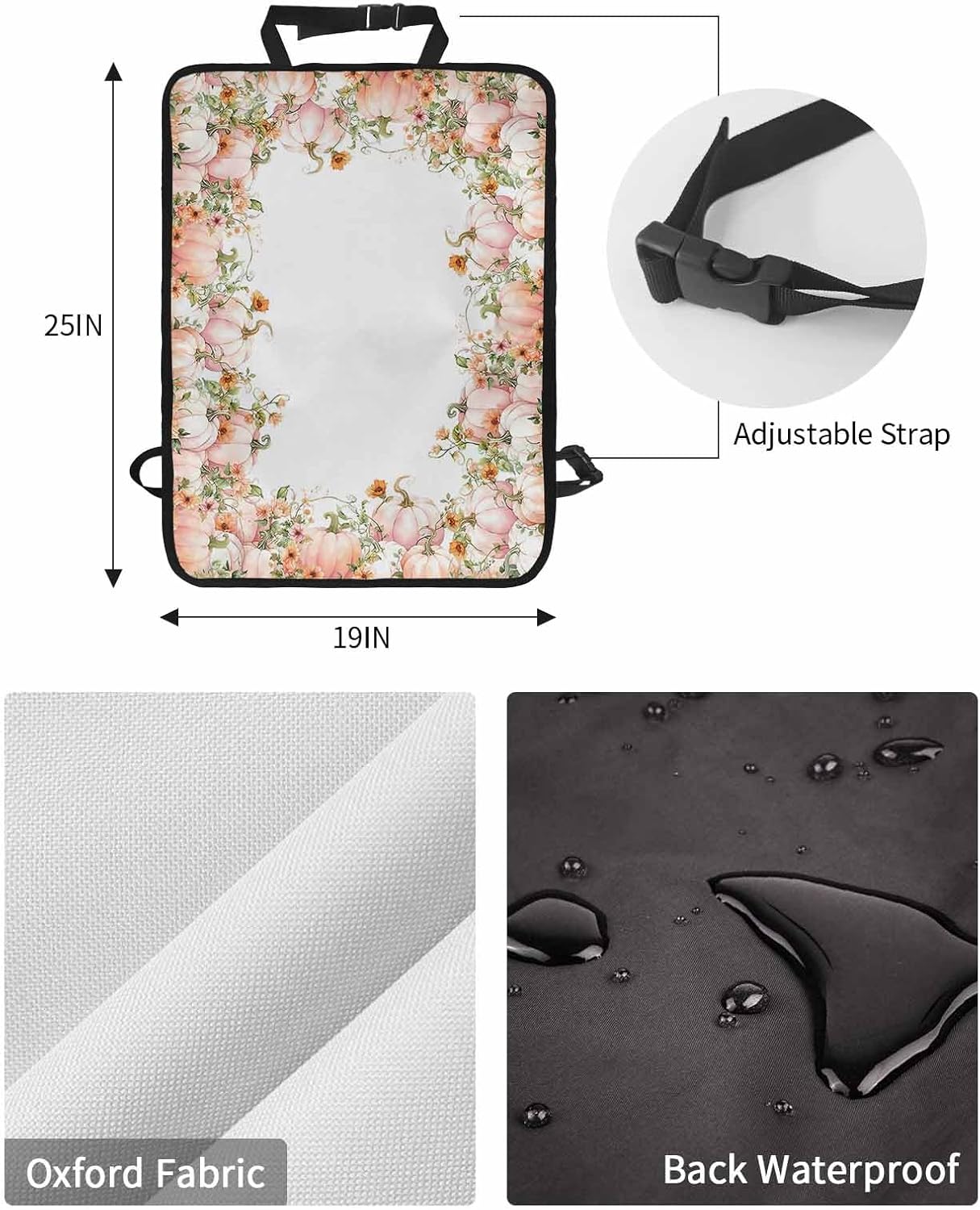 T&H XHome Car Seat Protector, 2 Pack Kick Mats Back Seat Protector Thanksgiving Pink Pumpkin Fall Sunflower Waterproof Backseat Cover for Kids Universal Fit Automotive Interior Protectors
