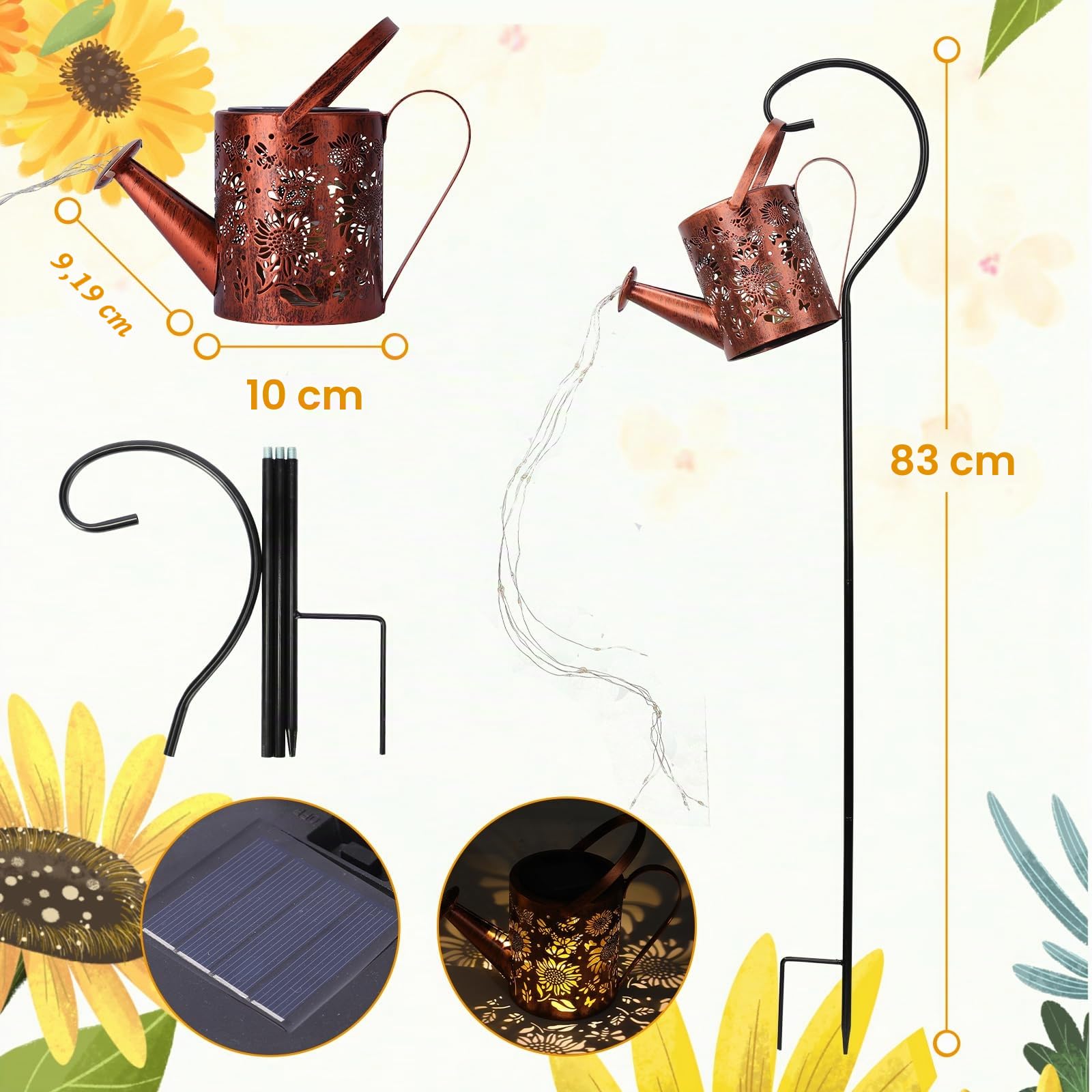 ZKLiLi luces solares al aire libre jardín girasol jardines luz, jardinería regalos, Mon Solar regado lata linterna para jardín, patio, patio, Pathway linterna planta decoración