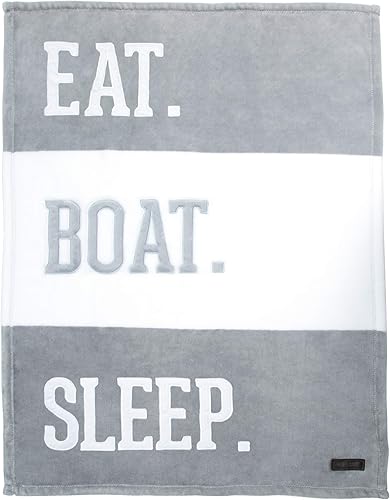 Miniatura 1 de Pavilion Gift Company - Come. Barco. Duerme. Manta de felpa real a rayas blancas y grises de 30 x 40 pulgadas