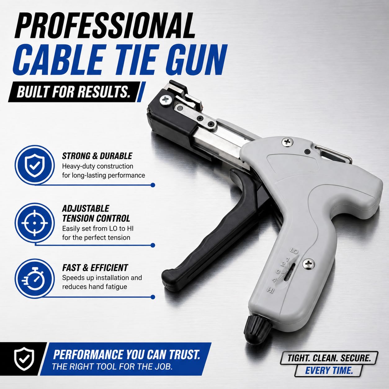 KATSU Tools Pistola per Fascette in Acciaio Inossidabile, Strumento Professionale per Tensionare e Tagliare Automaticamente le Fascette Metalliche 417521