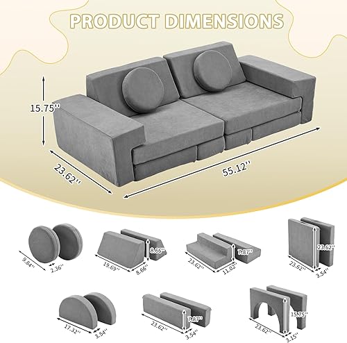 Miniatura 3 de Karl home Sofá infantil de 14 piezas, sofá modular para niños, sofá multifuncional de espuma para niños, escalada y relajación, sofá convertible