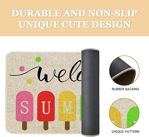 Miniatura 5 de Roszwtit Tapete de verano de 30 x 17 pulgadas, tapete de bienvenida de verano, para interiores y exteriores, tapete antideslizante para decoración