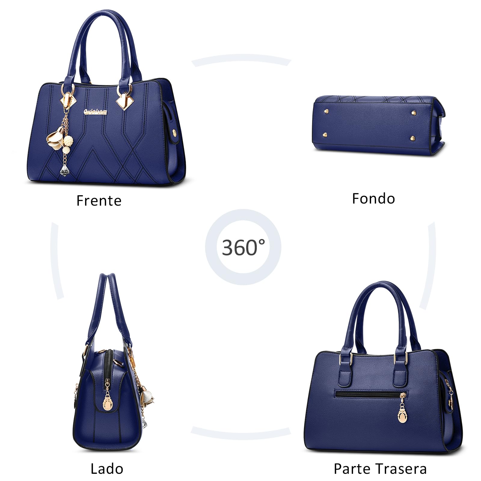 Moda Bolsa de Mujer Elegante Bolso de Mano Colgante de Flores Señoras Bolso Bandolerade Bolso de Hombro Cuero PU Shopper Bolsos Tote para Viajar Trabajo Negocio Citas Azul